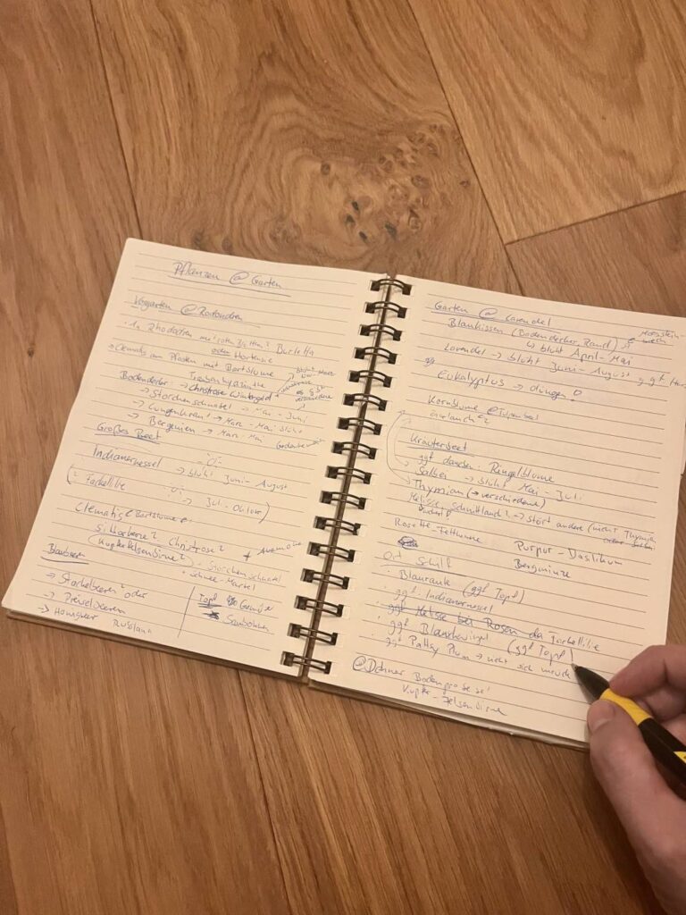 Gartenplan erstellen – handgeschriebene Pflanzenliste als erster Schritt
