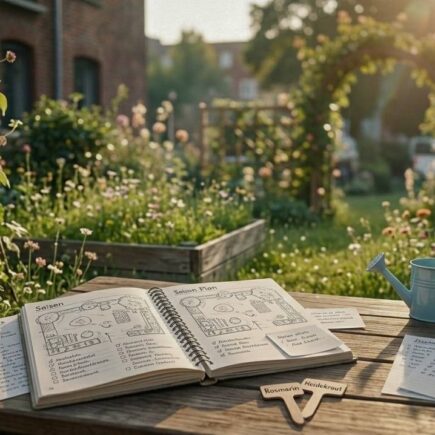 Gartenplanung für Anfänger – handgeschriebener Gartenplan im Notizbuch